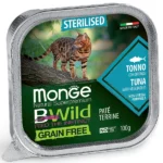 Влажный корм Monge Cat BWild GRAIN FREE для стерилизованных кошек, беззерновой, из трески с овощами, консервы 100 г