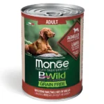 Влажный корм Monge Dog BWild GRAIN FREE для взрослых собак, беззерновой, из ягненка с тыквой и кабачками, консервы