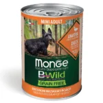 Влажный корм Monge Dog BWild GRAIN FREE Mini для взрослых собак мелких пород, беззерновой, из утки с тыквой и кабачками, консервы