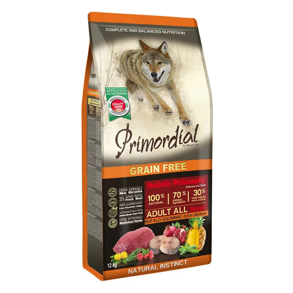 PRIMORDIAL HOLISTIC GRAIN-FREE DOG Adult Buffalo & Mackerel Д/взрослых собак всех пород с буйволом и скумбрией