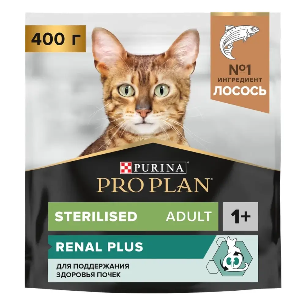 Сухой корм PRO PLAN® Sterilised RENAL PLUS для взрослых стерилизованных кошек для поддержания здоровья почек с лососем, 400 г